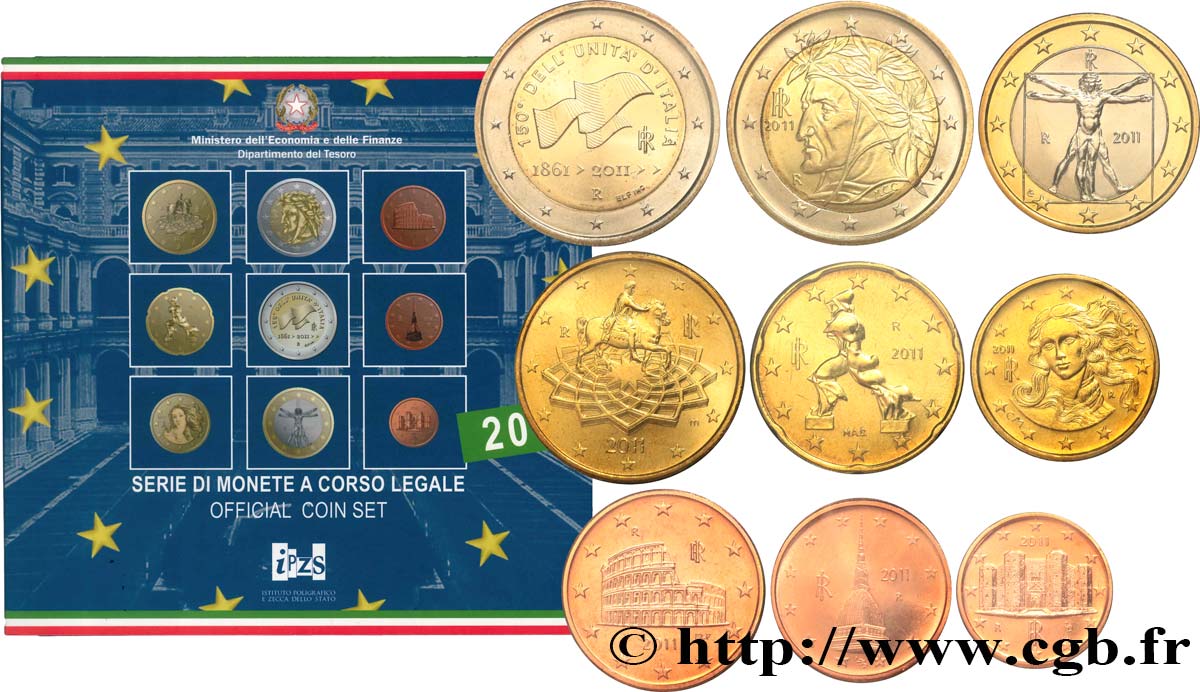 ITALY SÉRIE Euro BRILLANT UNIVERSEL (9 pièces) 2011 Brilliant Uncirculated
