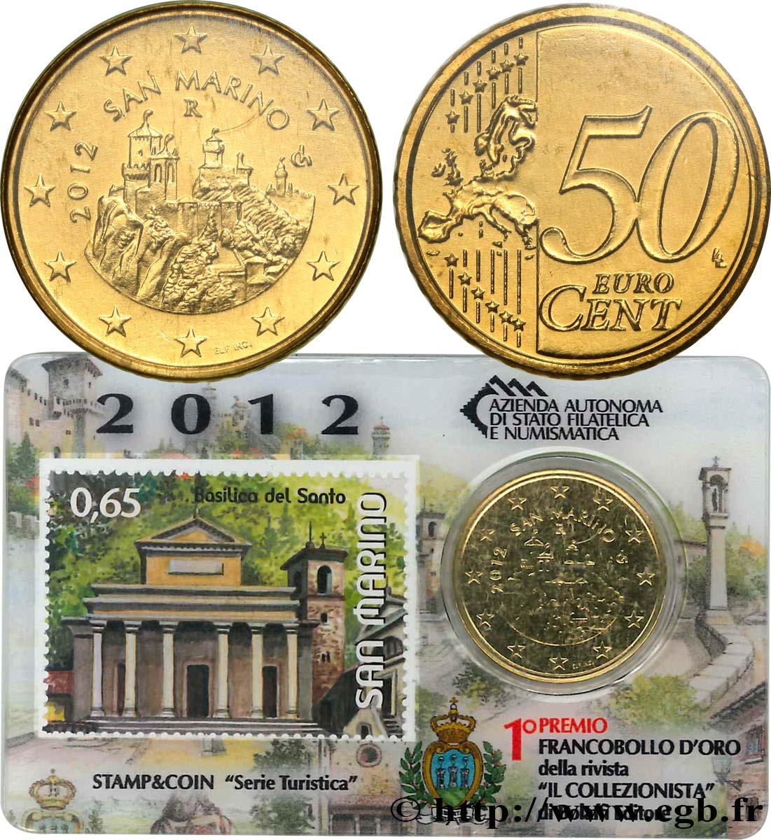 RÉPUBLIQUE DE SAINT- MARIN Coin-Card / Timbre 50 Cent - BASILIQUE DU SAINT 2012 FDC