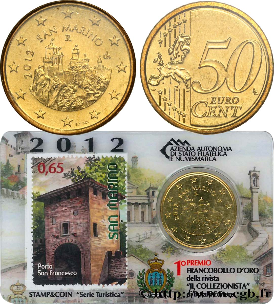 RÉPUBLIQUE DE SAINT- MARIN Coin-Card / Timbre 50 Cent - PORTE DE SAINT-FRANÇOIS 2012 FDC