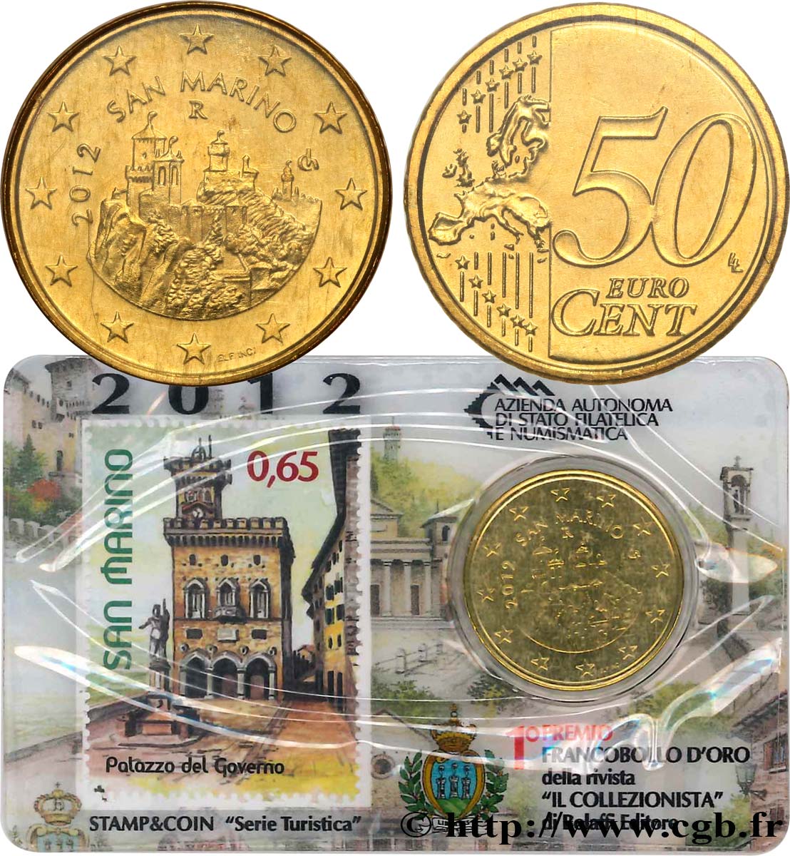 SAN MARINO Coin-Card / Timbre 50 Cent - PALAIS DU GOUVERNEMENT 2012 MS