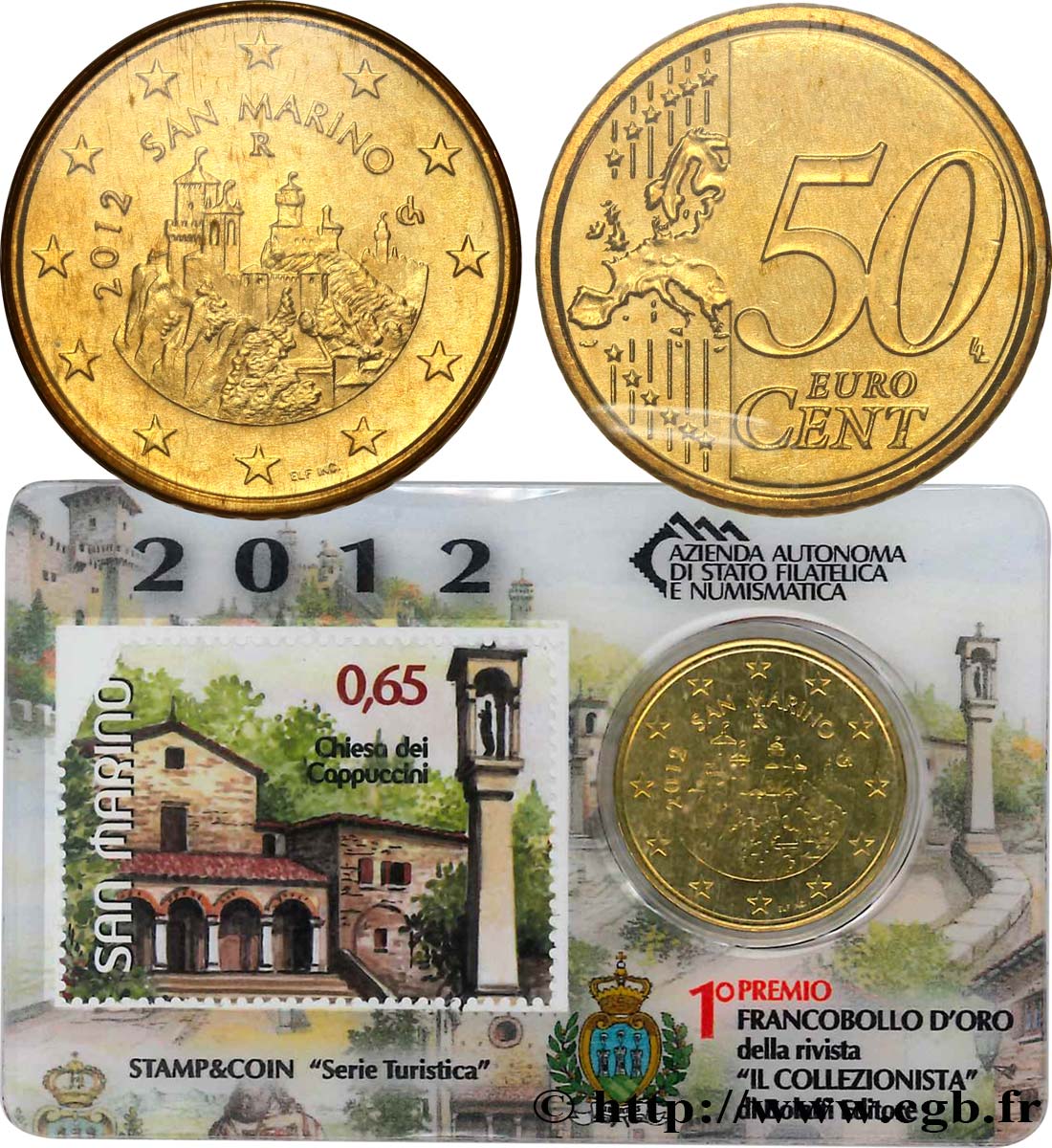 RÉPUBLIQUE DE SAINT- MARIN Coin-Card / Timbre 50 Cent - ÉGLISE DES CAPUCINS 2012 FDC