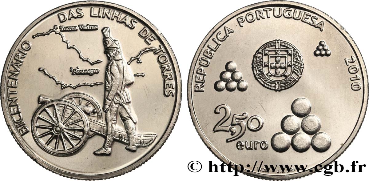 PORTUGAL 2,50 Euro LIGNE DE TORRES 2010 SPL