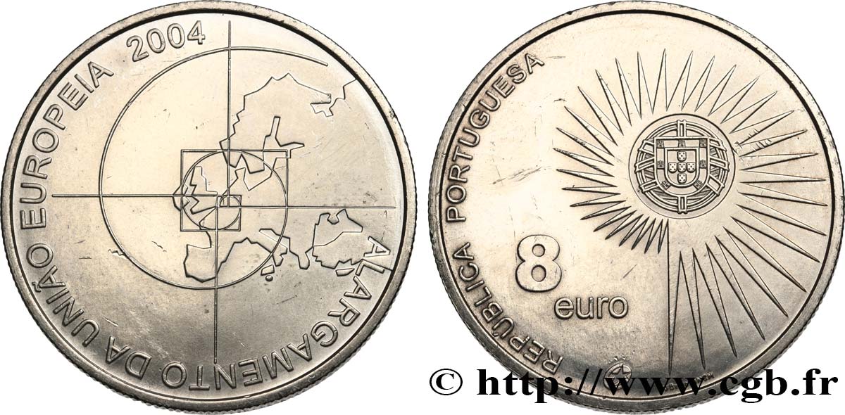 PORTUGAL 8 Euro ÉLARGISSEMENT DE L’UNION EUROPÉENNE 2004 SUP