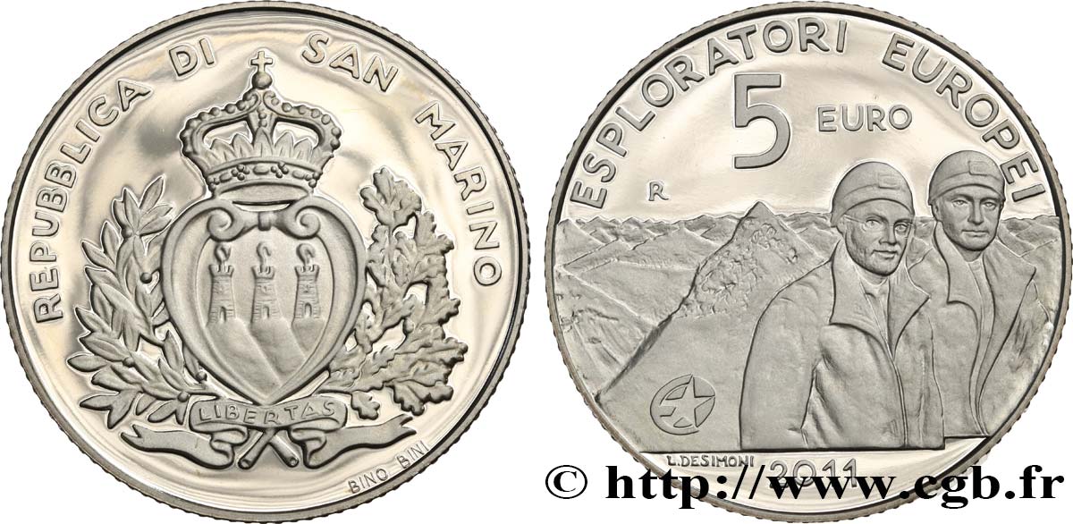 SAN MARINO Belle Épreuve 5 Euro EXPLORATION EUROPÉENNE 2005 Prueba