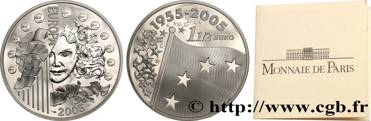 FRANCE Belle Épreuve 1 Euro 1/2 L EUROPA - CINQUANTENAIRE DU DRAPEAU EUROPÉEN 2005 BE