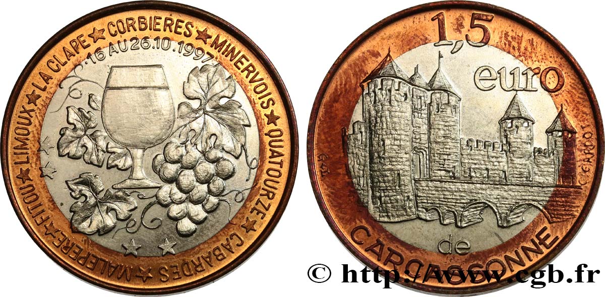 FRANCIA 1,5 Euro de Carcassonne 1997 SC