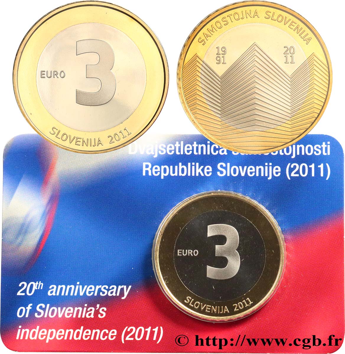 SLOVENIA Coin-Card 3 Euro 20ème ANNIVERSAIRE DE L’INDÉPENDANCE DE LA SLOVÉNIE 2011 Proof set