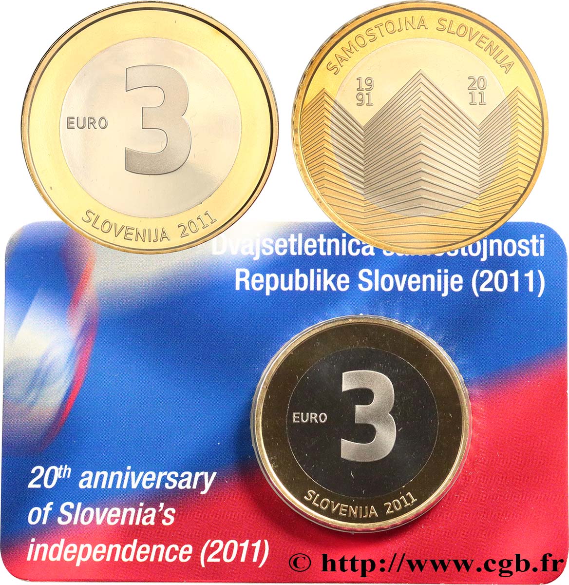 SLOWENIEN Coin-Card 3 Euro 20ème ANNIVERSAIRE DE L’INDÉPENDANCE DE LA SLOVÉNIE 2011