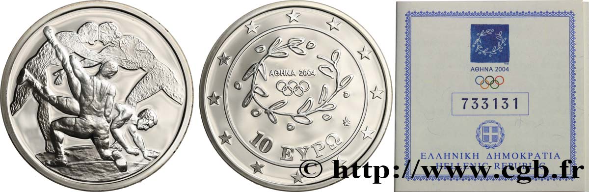 GREECE Belle Épreuve 10 Euro ATHÈNES 2004 - LUTTE 2004 Proof set