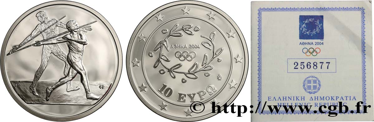 GRÈCE Belle Épreuve 10 Euro ATHÈNES 2004 - LANCER DE JAVELOT 2004 BE