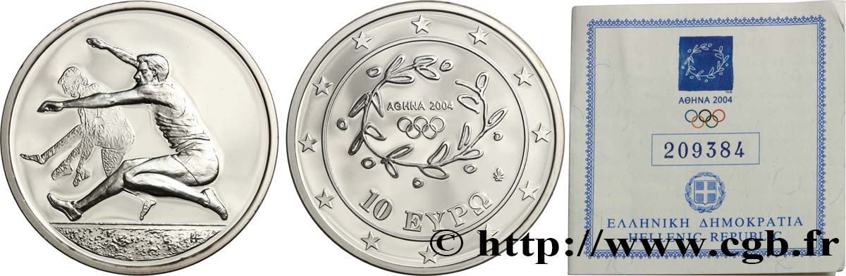 GREECE Belle Épreuve 10 Euro ATHÈNES 2004 - SAUT EN LONGUEUR 2004 BE