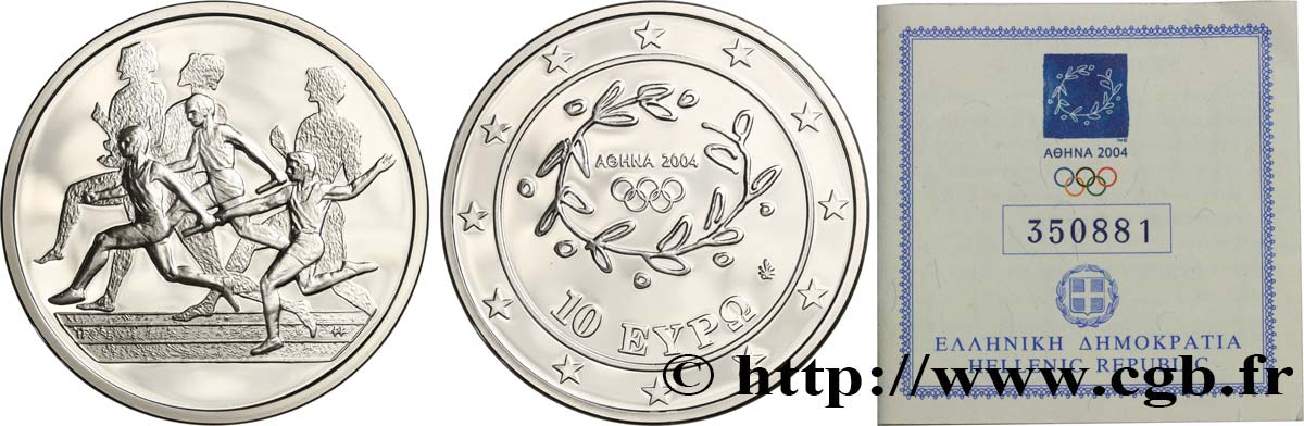 GRIECHENLAND Belle Épreuve 10 Euro ATHÈNES 2004 - COURSE DE RELAIS 2004