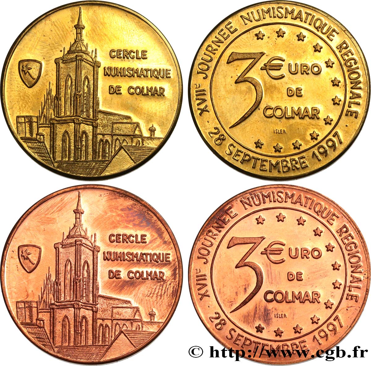 FRANCE Lot 2 x 3 Euro de Colmar 1997 SUP