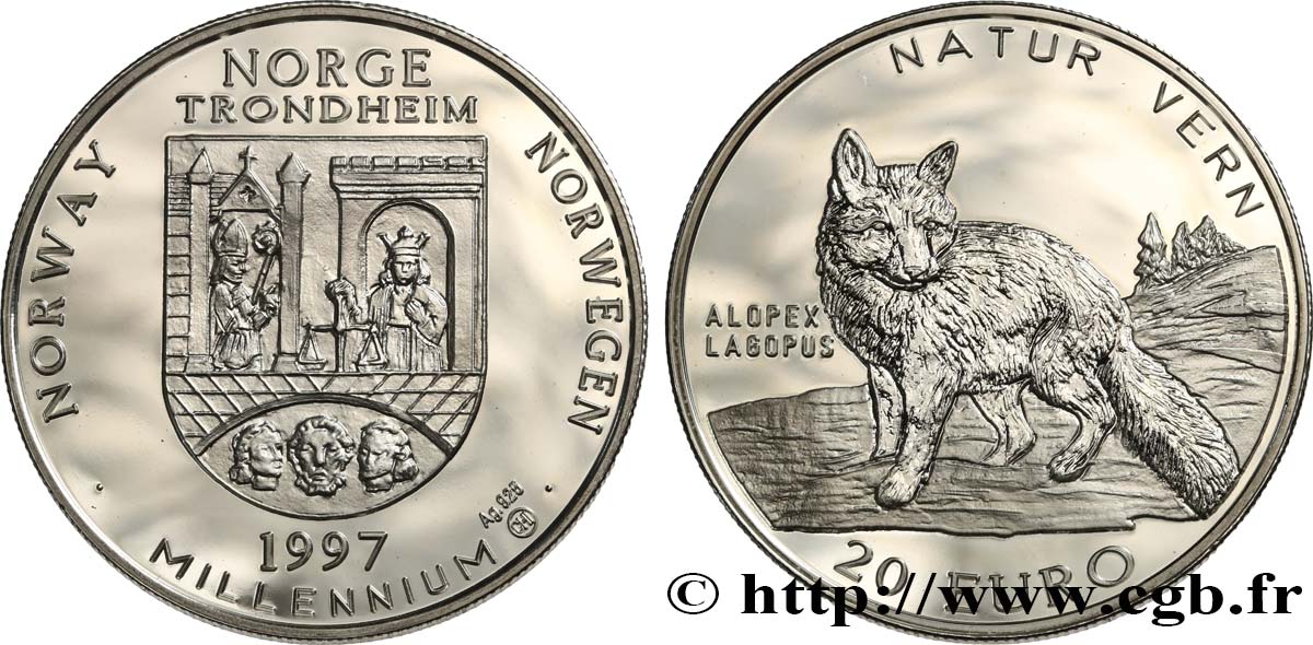 NORVÈGE 20 Euro - RENARD ARCTIQUE 1997 BE