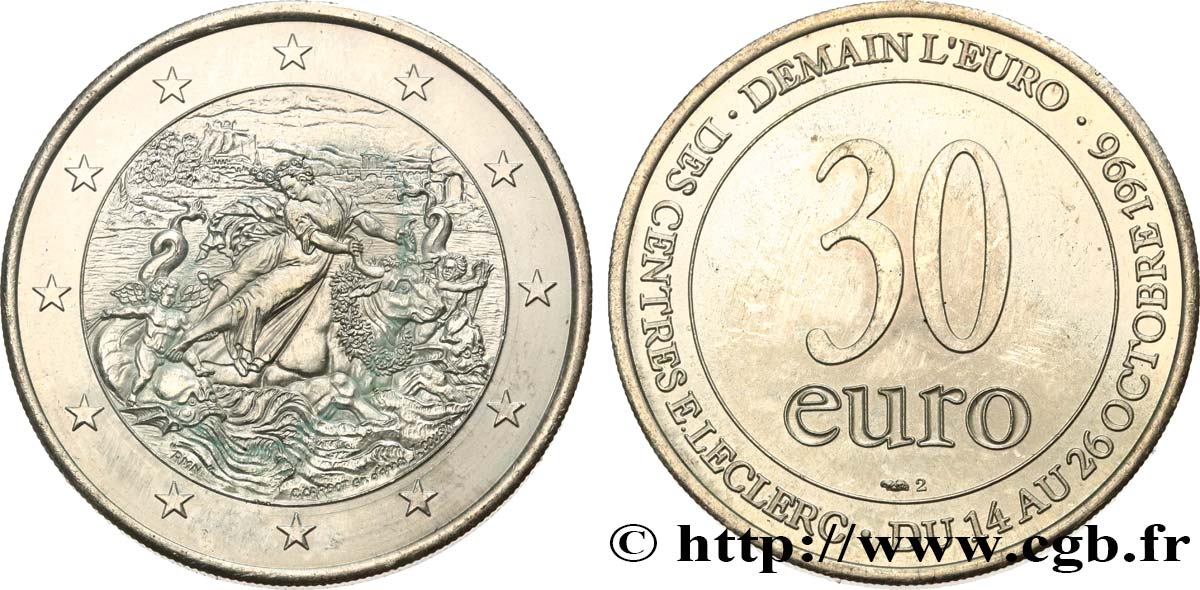 FRANCE 30 Euro E.LECLERC - “Demain l’Euro” 1996 SUP