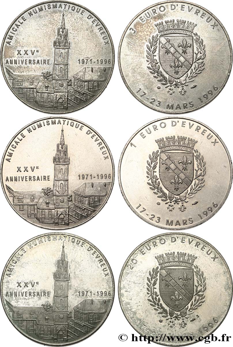 FRANCE Lot 1,3 et 20 Euro d’Evreux (17 - 23 mars 1996) 1996 SUP