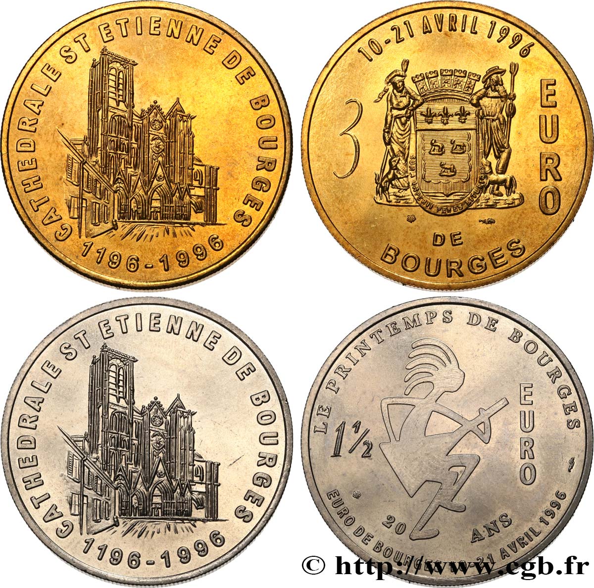 FRANCIA Lot 1 Euro 1/2 et 3 Euro de Bourges (10 - 21 avril 1996) 1996 MS