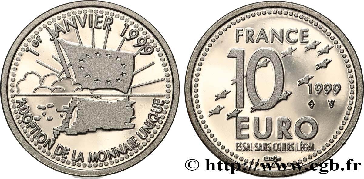 FRANCIA Belle épreuve 10 Euro - ADOPTION DE LA MONNAIE UNIQUE 1999 Prueba