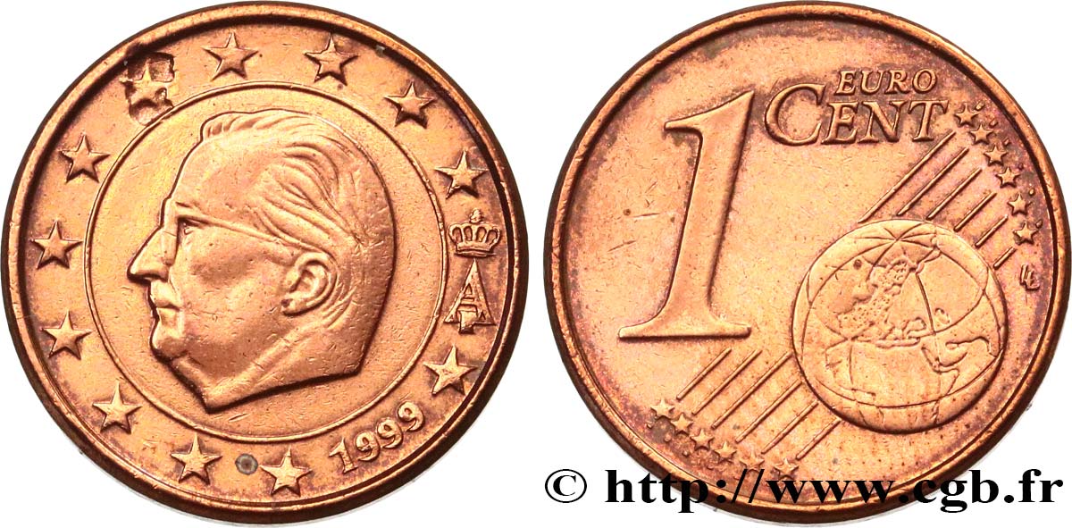 BÉLGICA 1 Cent ALBERT II, manque de métal 1999 EBC