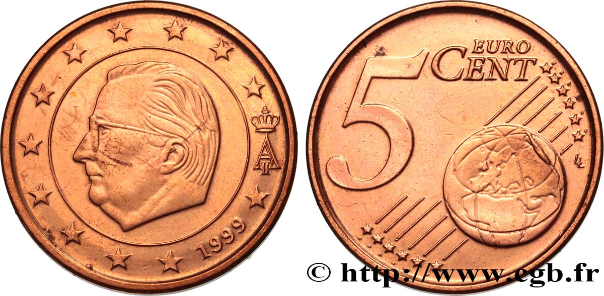 BELGIEN 5 Cent ALBERT II, coin cassé  1999