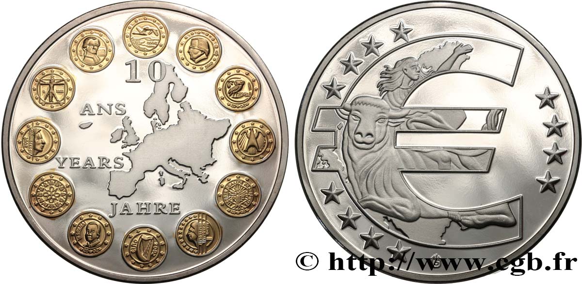 EUROPE Médaille 10 ANS DE LA MONNAIE UNIQUE 2008 BE