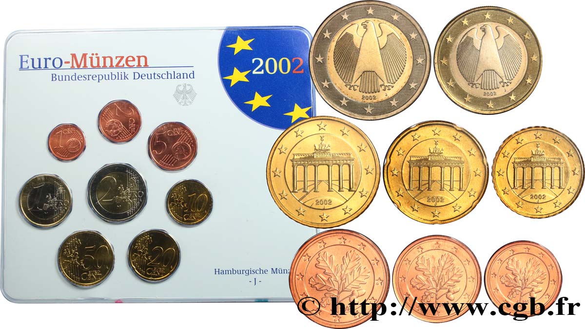GERMANY SÉRIE Euro BRILLANT UNIVERSEL  - Hambourg J 2002 Brilliant Uncirculated