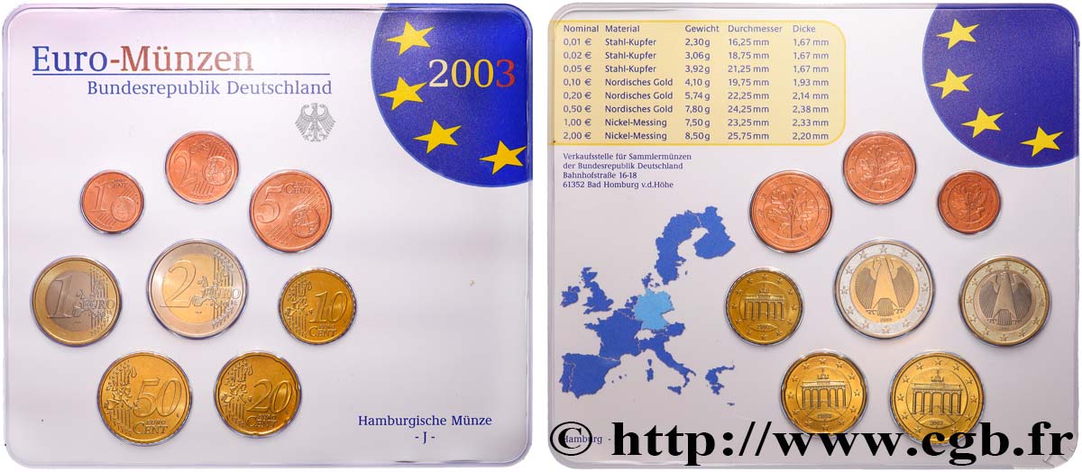 Germany Serie Euro Brillant Universel 03 Hambourg J Feu Euro Coins