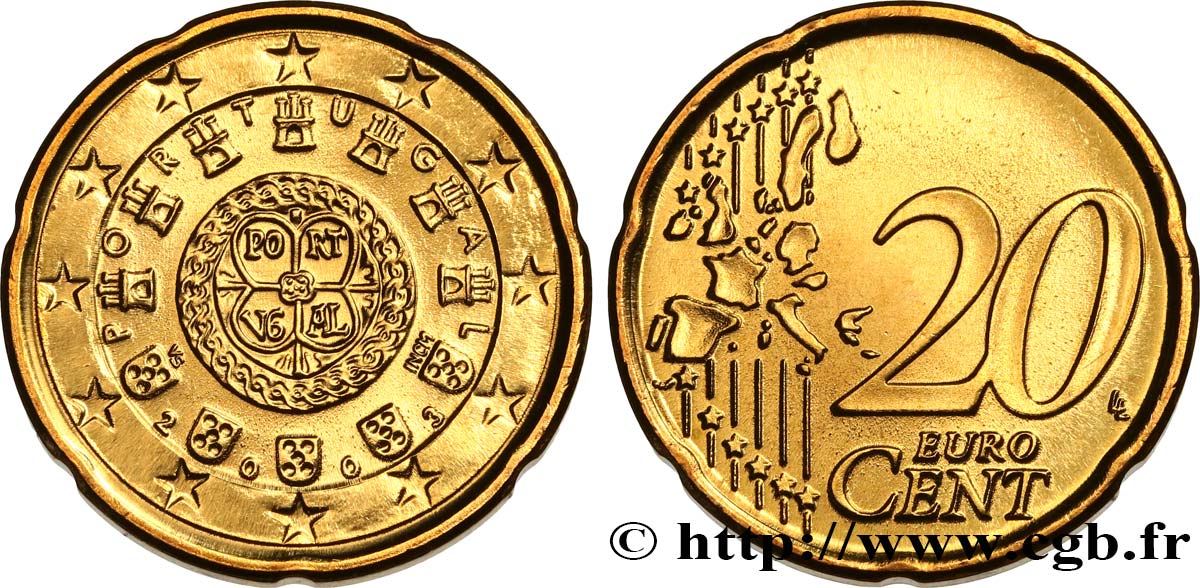 PORTUGAL 20 Cent SCEAU AUX CHATEAUX (1142) 2003 SC
