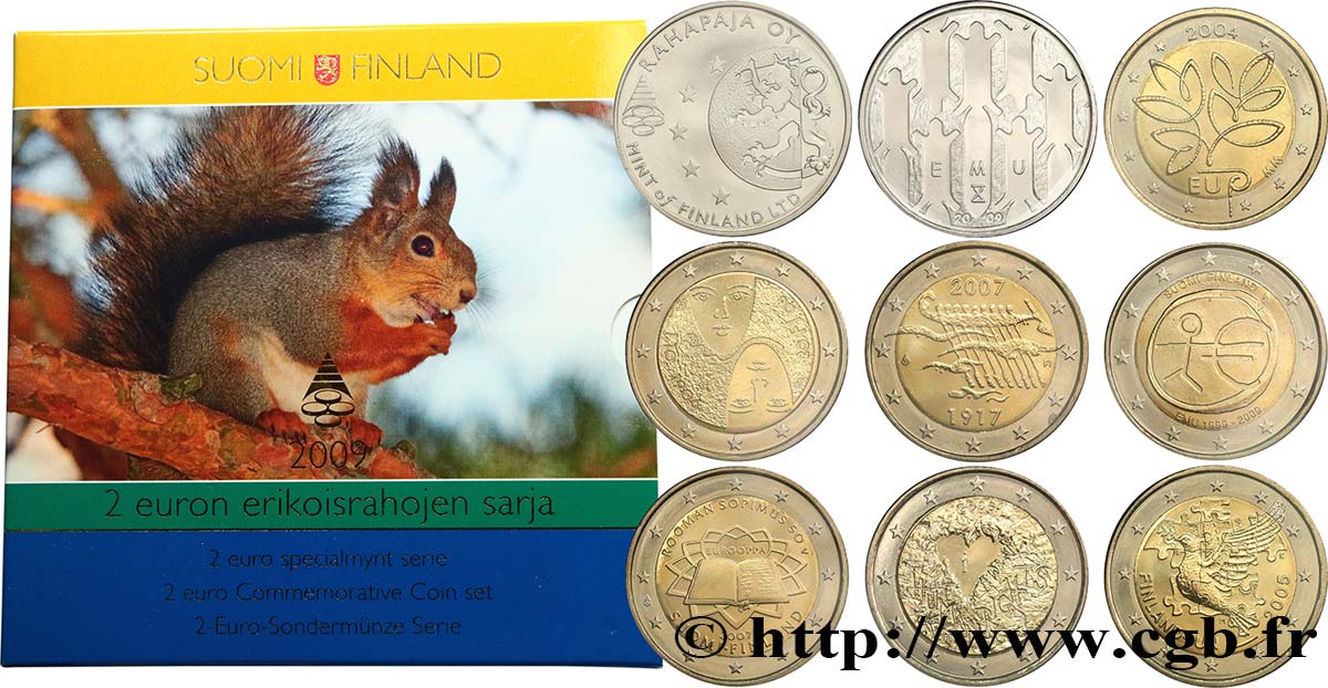 FINLAND Coffret des 7 pièces de 2 Euro Finlande 2004 à 2009 2009 Brilliant Uncirculated