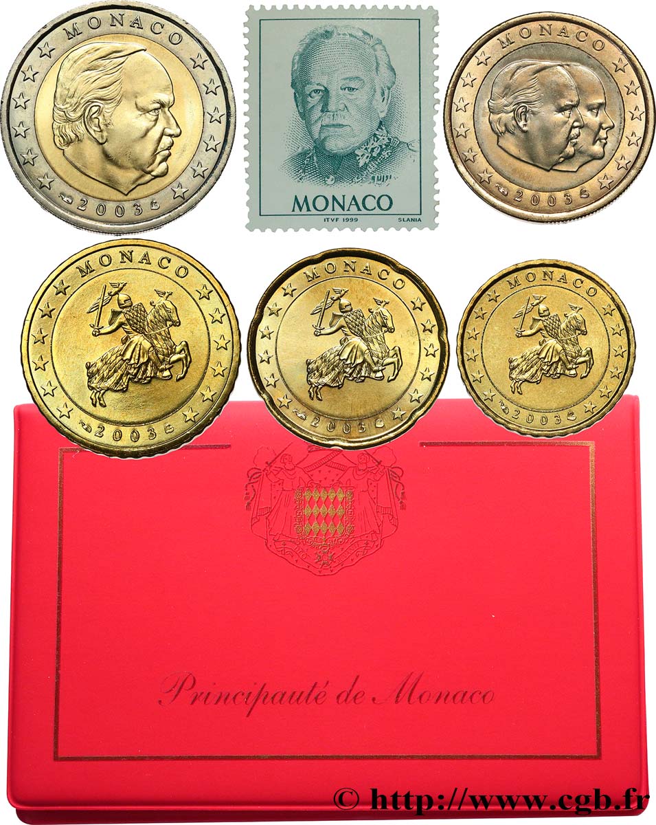 MONACO LOT DE 5 PIÈCES EURO (10 Cent à 2 Euro Prince Rainier III) 2003