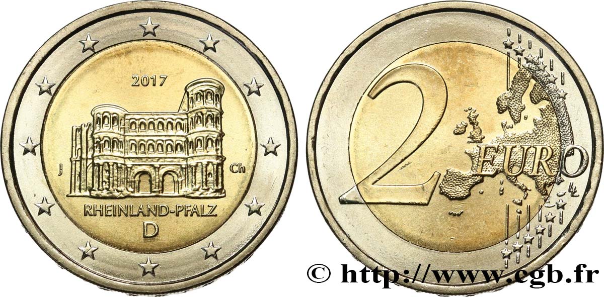 GERMANIA 2 Euro RHENANIE-PALATINAT - PORTA NIGRA (TREVES) 2017 Hambourg J  feu_605367 Monete Euro