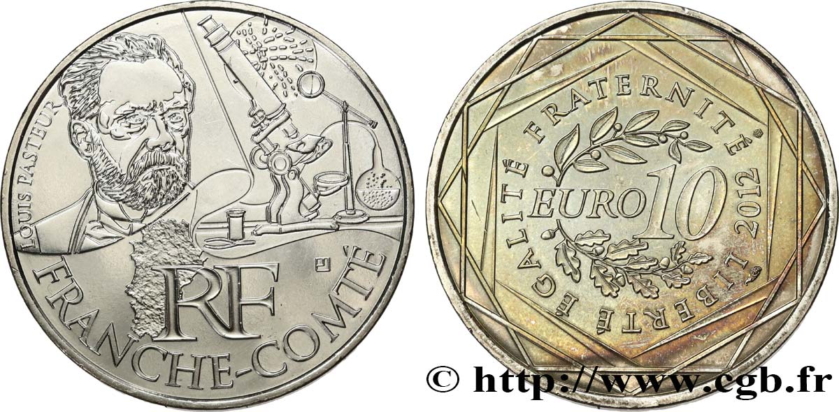FRANCE 10 Euro des RÉGIONS - FRANCHE-COMTÉ (Louis Pasteur) 2012 MS
