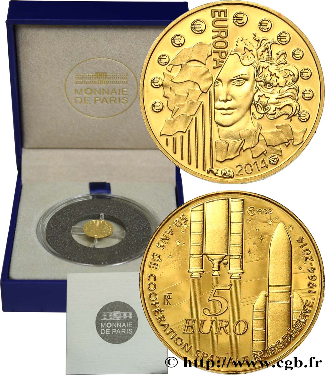 FRANCE Belle Épreuve 5 Euro EUROPA - COOPÉRATION SPATIALE EUROPÉENNE 2014 Proof set