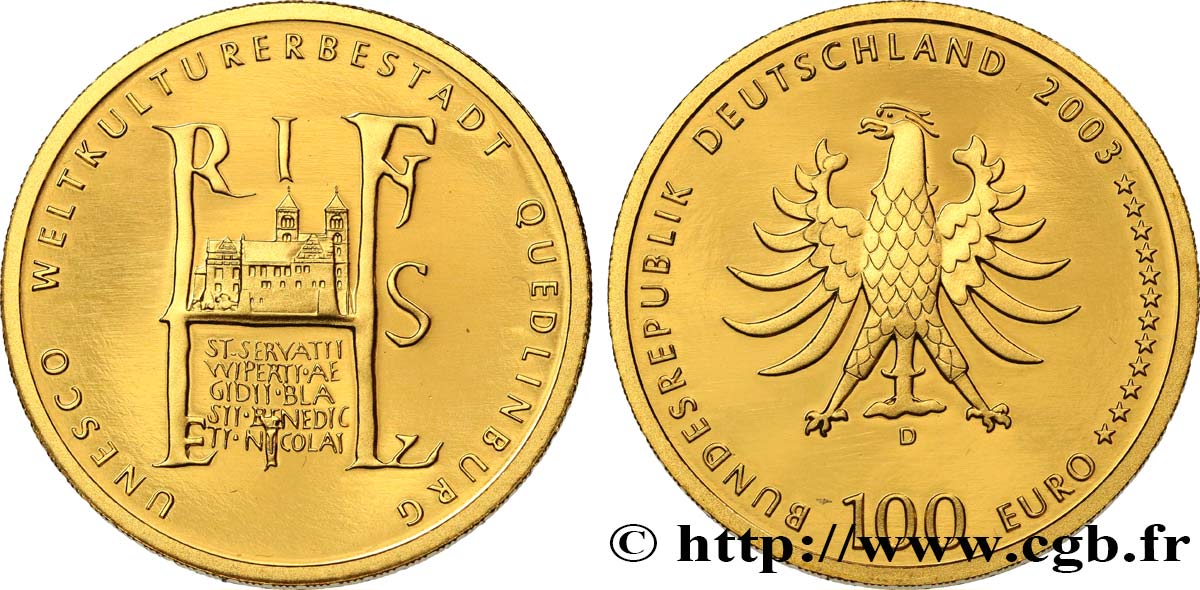 GERMANIA Belle Épreuve 100 Euro QUEDLINBOURG 2003 BE