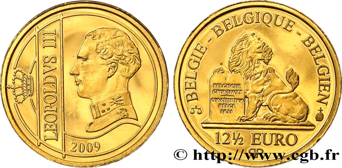 BELGIQUE Belle Épreuve 12 Euro 1/2 175e ANNIVERSAIRE DE LA DYNASTIE ROYALE BELGE - LEOPOLD III 2009 BE