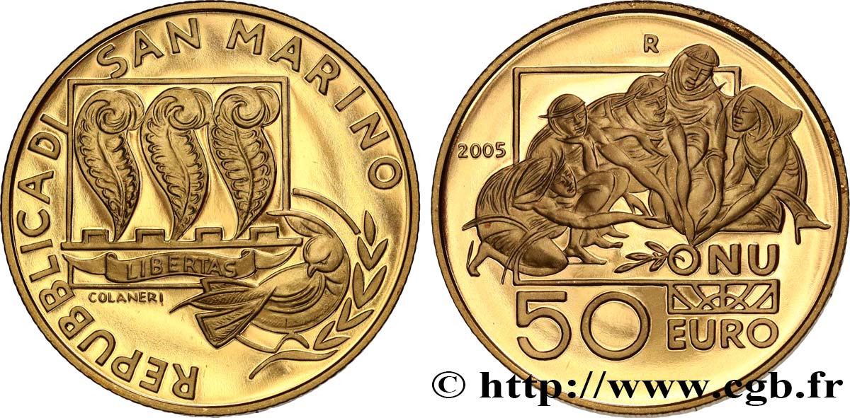 RÉPUBLIQUE DE SAINT- MARIN 50 Euro (or) - LA PAIX 2005 BE