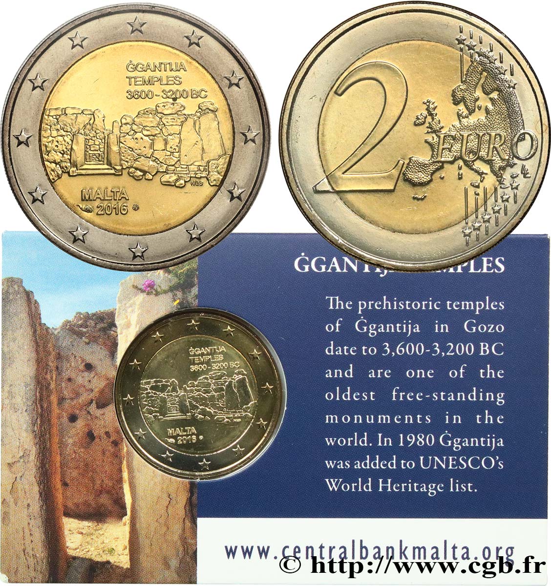 MALTA COIN-CARD 2 Euro TEMPLE DE GGANTIJA 2016 Brilliant Uncirculated