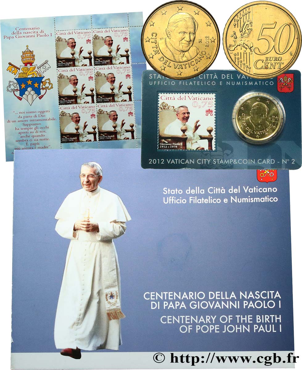 VATICAN ENVELOPPE PHILATÉLIQUE NUMISMATIQUE - 50 Cent CENTENAIRE DE LA NAISSANCE DE JEAN-PAUL Ier 2012 BU