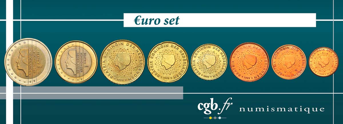 PAYS-BAS LOT DE 8 PIÈCES EURO (1 Cent - 2 Euro Beatrix) 1999 SUP