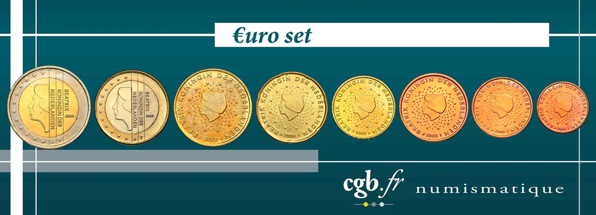 PAESI BASSI LOT DE 8 PIÈCES EURO (1 Cent - 2 Euro Beatrix) 2000 SPL