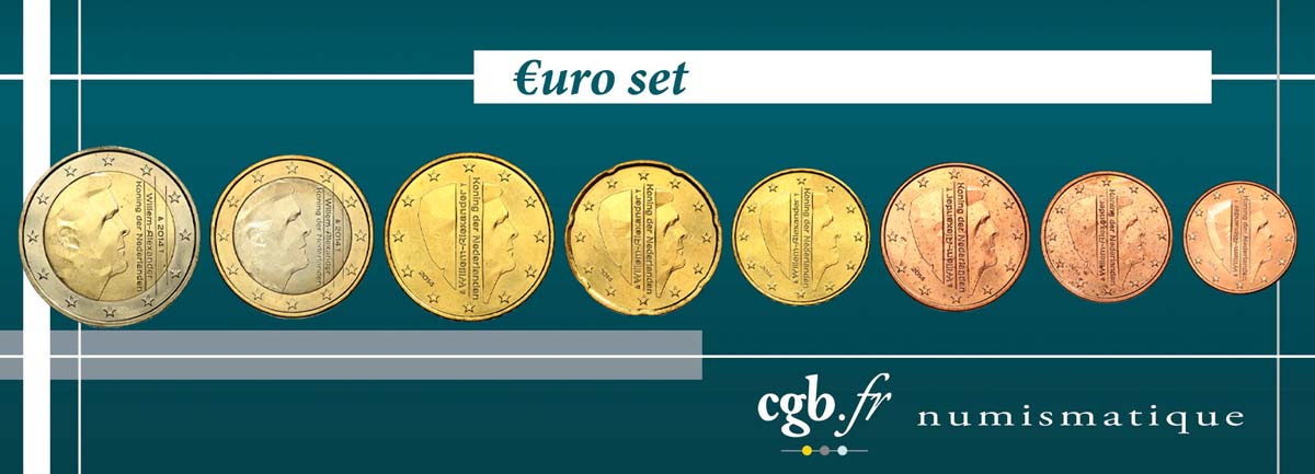 PAYS-BAS LOT DE 8 PIÈCES EURO (1 Cent - 2 Euro WILLEM ALEXANDER) 2014 SPL