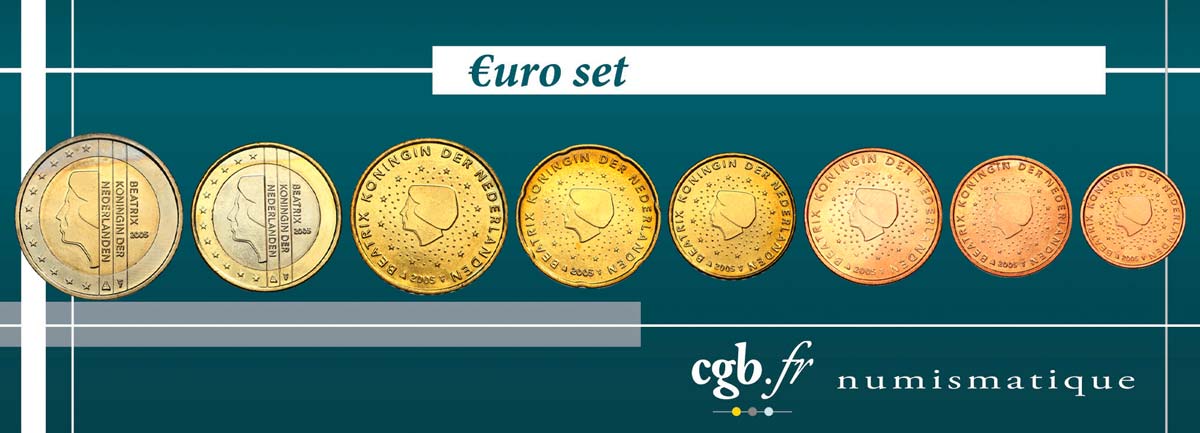 PAESI BASSI LOT DE 8 PIÈCES EURO (1 Cent - 2 Euro Beatrix) 2005 MS