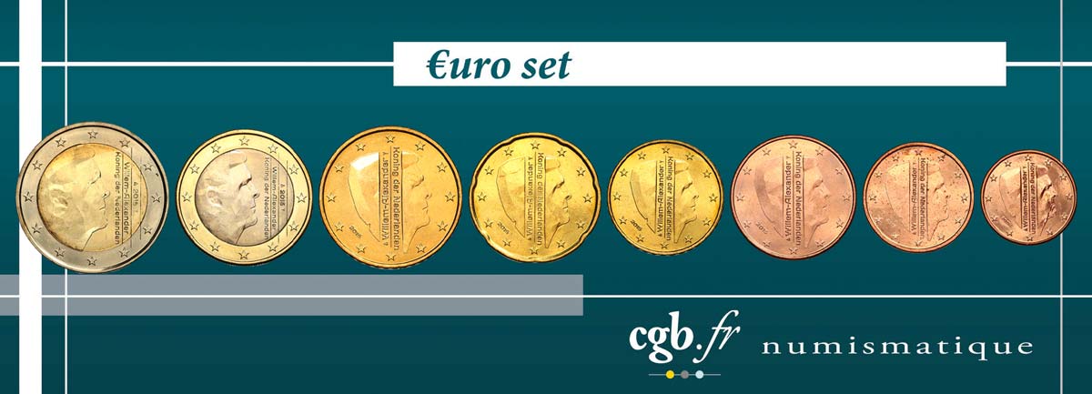 NETHERLANDS LOT DE 8 PIÈCES EURO (1 Cent - 2 Euro WILLEM ALEXANDER) 2015 MS