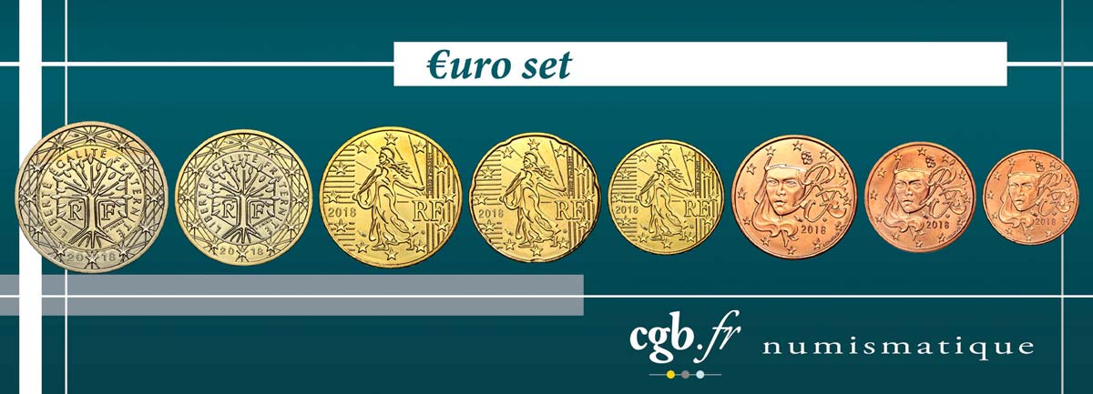 FRANCE LOT DE 8 PIÈCES EURO (1 Cent - 2 Euro ARBRE) 2018 Brilliant Uncirculated