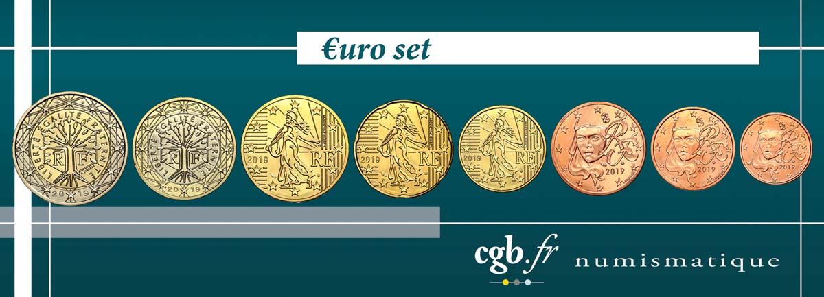 FRANCE LOT DE 8 PIÈCES EURO (1 Cent - 2 Euro ARBRE) 2019 BU