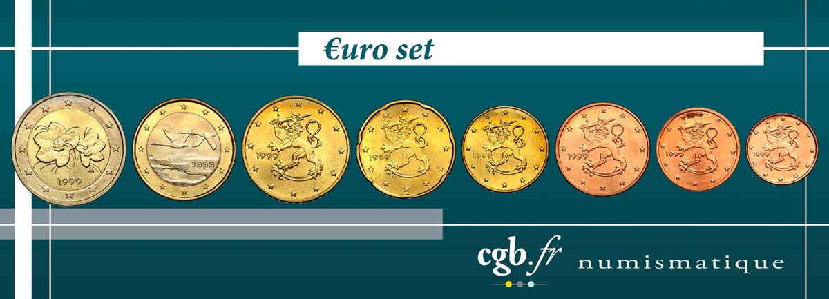 FINLANDE LOT DE 8 PIÈCES EURO (1 Cent - 2 Euro Petit Mûrier) 1999 SPL