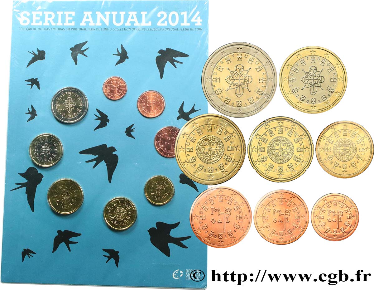PORTUGAL SÉRIE Euro FLEUR DE COIN 2014 Brilliant Uncirculated