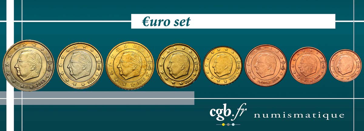 BELGIQUE LOT DE 8 PIÈCES EURO (1 Cent - 2 Euro Albert II) 2002 SPL