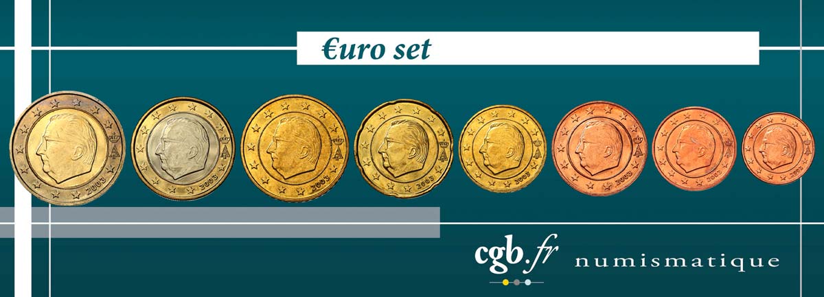 BELGIO LOT DE 8 PIÈCES EURO (1 Cent - 2 Euro Albert II) 2003 MS