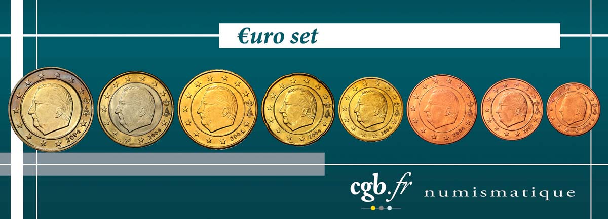 BELGIQUE LOT DE 8 PIÈCES EURO (1 Cent - 2 Euro Albert II) 2004 SPL